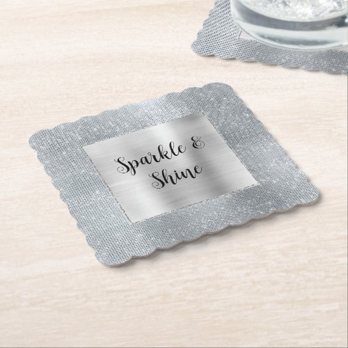 Dreamy Glitzy Silver Sparkle  Paper Coaster