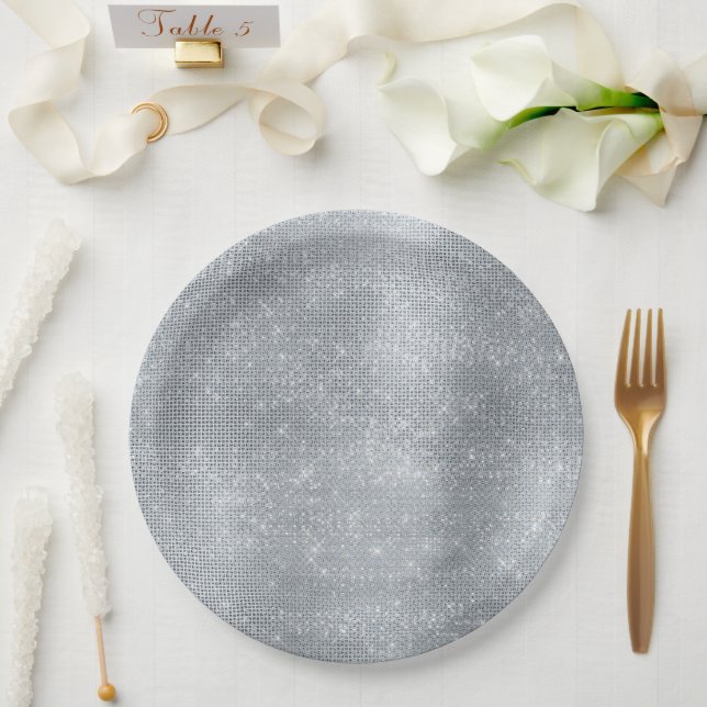 Dreamy Glitzy Silver Sparkle  Paper Plates (Wedding)