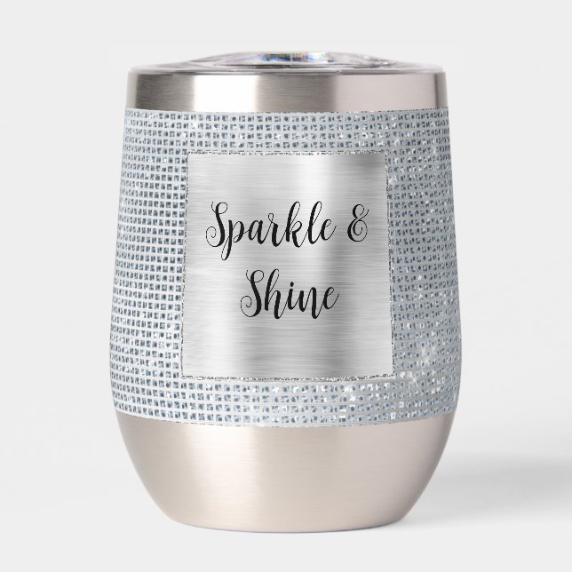 Dreamy Glitzy Silver Sparkle  Thermal Wine Tumbler (Front)