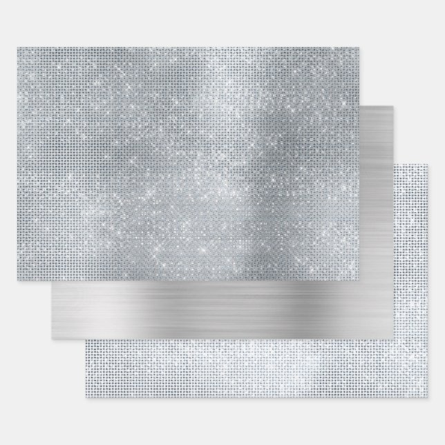 Dreamy Glitzy Silver Sparkle  Wrapping Paper Sheets (Set)