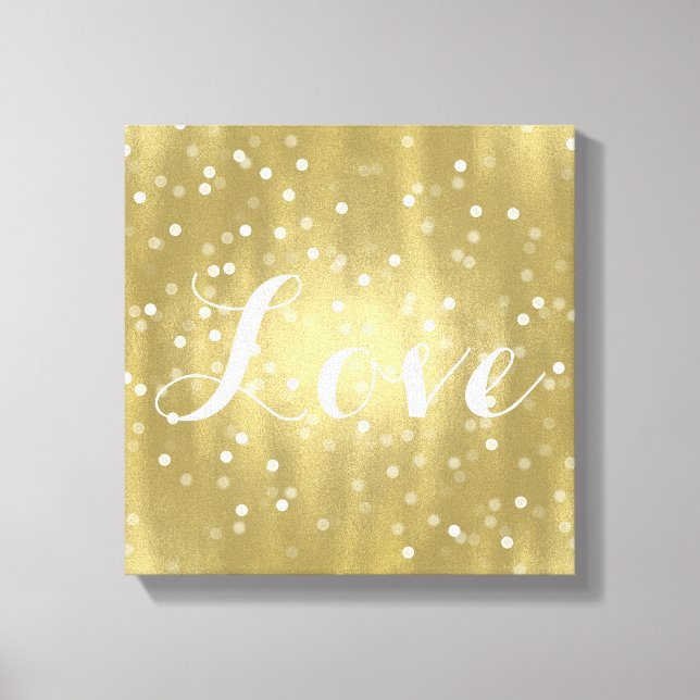 Dreamy Gold and White Confetti Bokeh Love Canvas Print (Front)