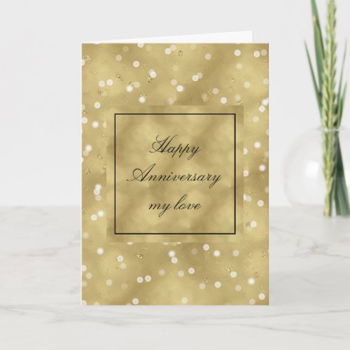 Dreamy Gold Bokeh Confetti Anniversary Card