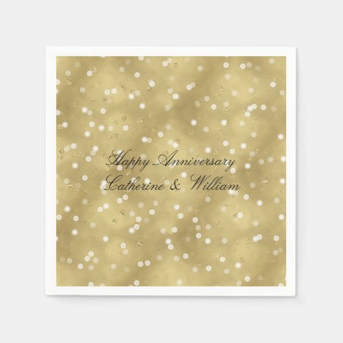 Dreamy Gold Bokeh Confetti Anniversary Napkins