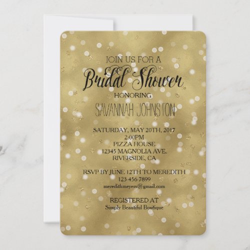 Dreamy Gold Bokeh Confetti bridal shower Invitation