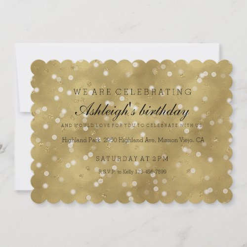 Dreamy Gold Bokeh Confetti Floral birthday Invitation