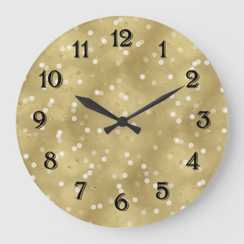 Dreamy Gold Bokeh Confetti Large Clock