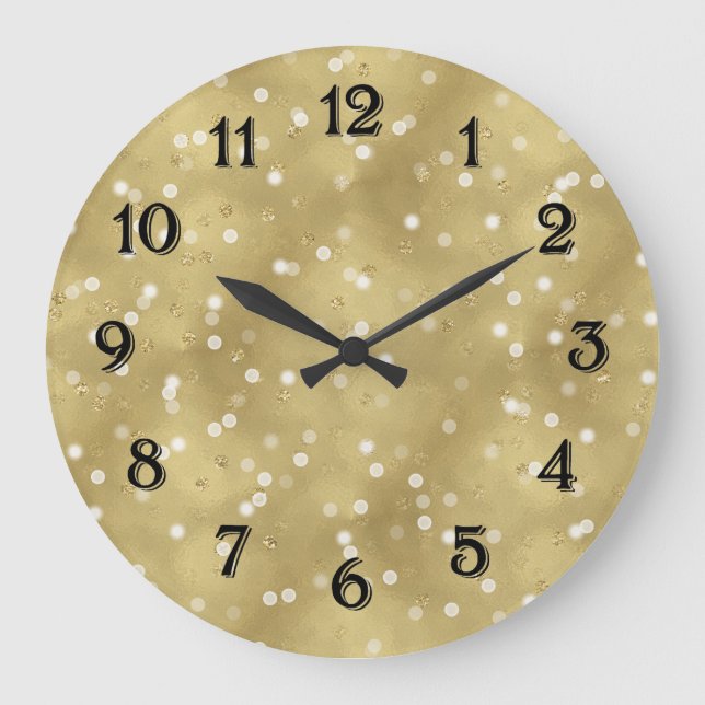 Dreamy Gold Bokeh Confetti Large Clock (Front)