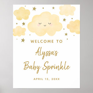 Dreamy Gold Cloud Stars Baby Sprinkle Welcome Poster