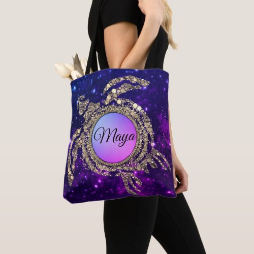 Dreamy Gold Shimmery Sea Turtle Tote Bag