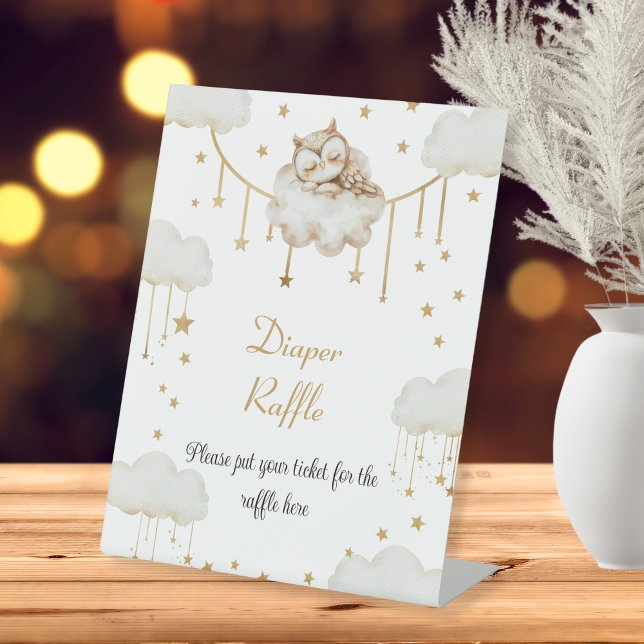 Dreamy Gold Star Owl Diaper Raffle Pedestal Sign (Creator Uploaded)