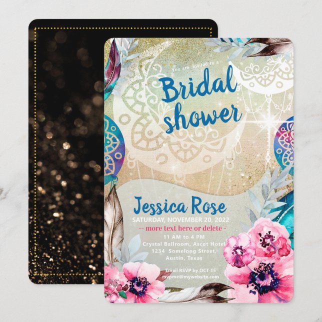 Dreamy Golden Boho Moon Bridal Shower Invitation (Front/Back)