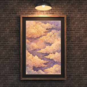 Dreamy Golden Clouds Sky Art, Ethereal Sunset Poster