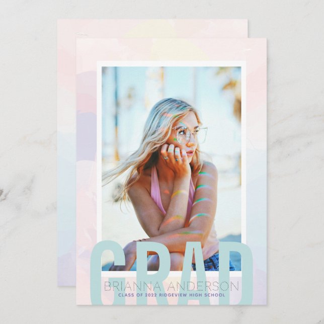 Dreamy Gradient Blur Photo Graduation Announcement (Front/Back)