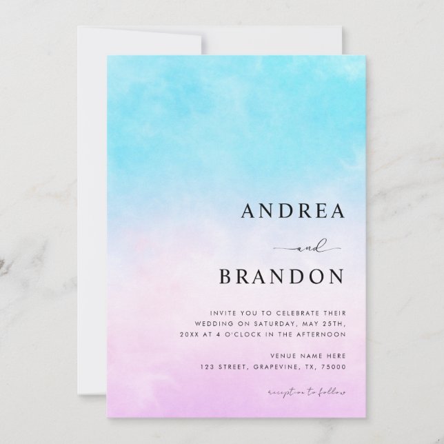Dreamy Gradient Clouds QR Code All in One Wedding Invitation (Front)