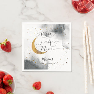 Dreamy Gray Gold Over The Moon Baby Shower Napkins