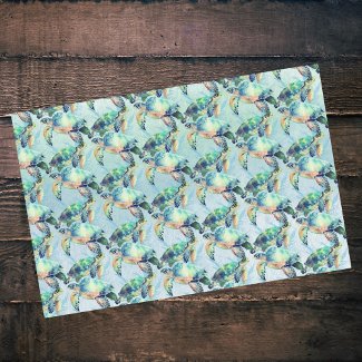 Dreamy Green and Blue Sea Turtles and Seaweed