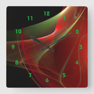 Dreamy Green and Red Sweep Fractal Square Wall Clock