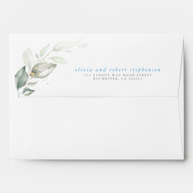 Dreamy Greenery and Baby Blue Inside Elegant Envelope (Back (Top Flap))