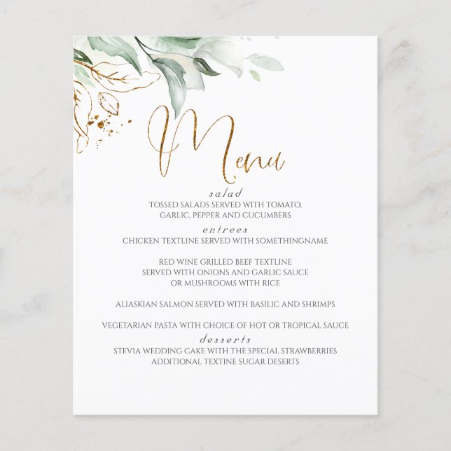 Dreamy Greenery and Eucalyptus Leaves Wedding Menu Flyer (Front)