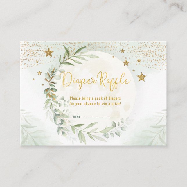 Dreamy Greenery Gold Moon & Stars Diaper Raffle Enclosure Card (Front)