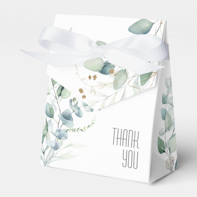 Dreamy Greenery Wedding Green/Blue ID817 Favor Boxes (Front Side)