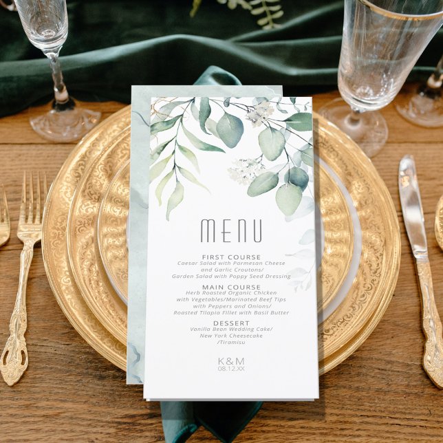 Dreamy Greenery Wedding Green/Blue ID817 Menu (Creator Uploaded)