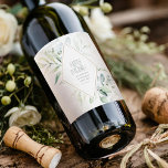 Dreamy Greenery Wedding Green/Blue ID817 Wine Label<br><div class="desc">Delicate, nature inspired greenery arrangements including blue gum eucalyptus with splashes of gold and gold leaf outlines along with unique design layouts make this an exciting wedding set for any time of year. The wedding wine label shown here features lush foliage around a gold, diamond-shaped frame. Add your personal message,...</div>