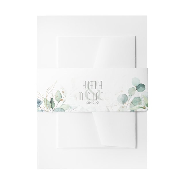 Dreamy Greenery Wedding V1 Green/Blue ID817 Invitation Belly Band (Front Example)