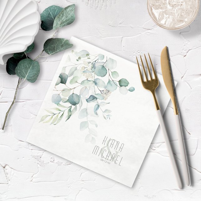 Dreamy Greenery Wedding V1 Green/Blue ID817 Napkins (Creator Uploaded)