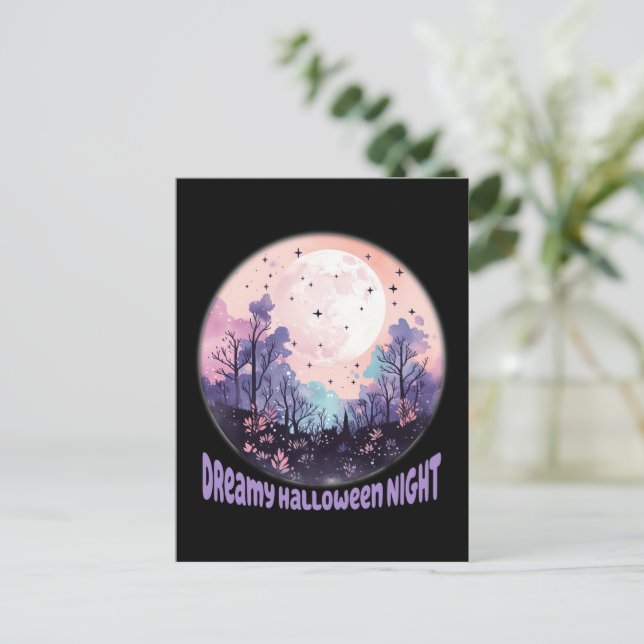 Dreamy Halloween Night – Pastel Purple Moon Postcard (Standing Front)