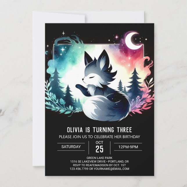 Dreamy Happy Wolf Birthday Invitation (Front)