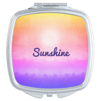 Dreamy hazy Sunshine over trees and fields Compact Mirror
