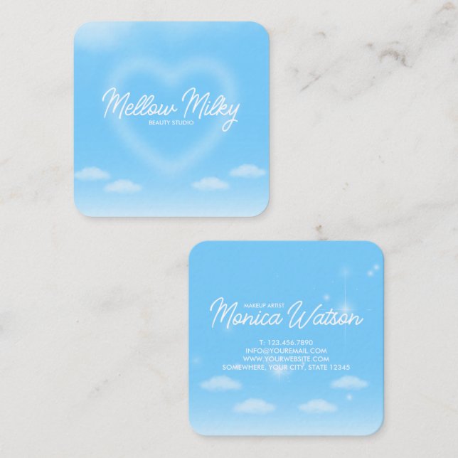 Dreamy Heart Cloud Sky Square Business Card (Front/Back)