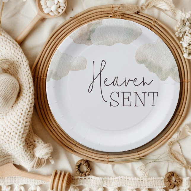 Dreamy Heaven Sent Blue Boy Baby Shower Paper Plates (Creator Uploaded)