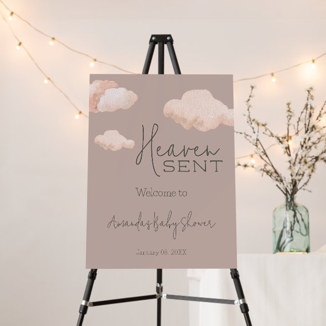 Dreamy Heaven Sent Sky Beige Baby Shower Welcome Foam Board (In Situ (Stand))