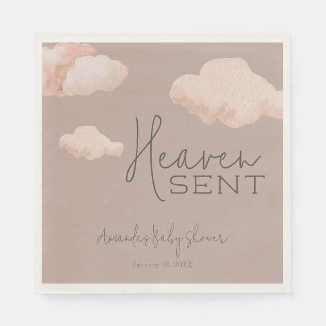 Dreamy Heaven Sent Sky Beige Baby Shower Welcome Napkins (Front)