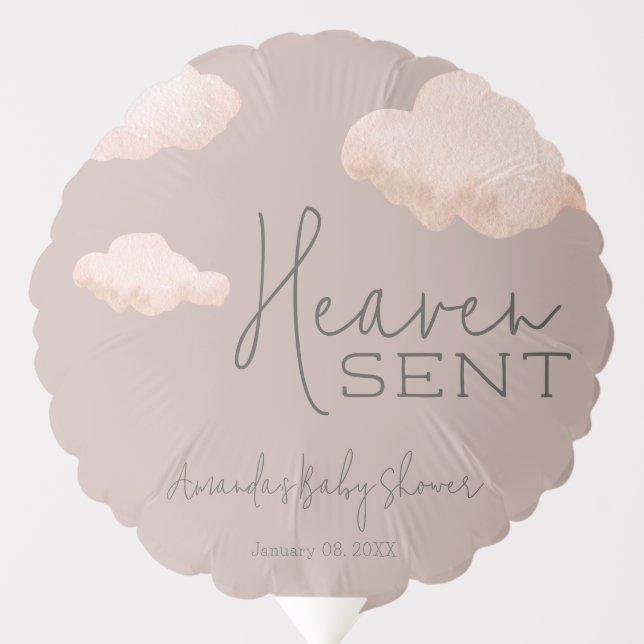 Dreamy Heaven Sent Sky Themed Beige Baby Shower Balloon (Front)
