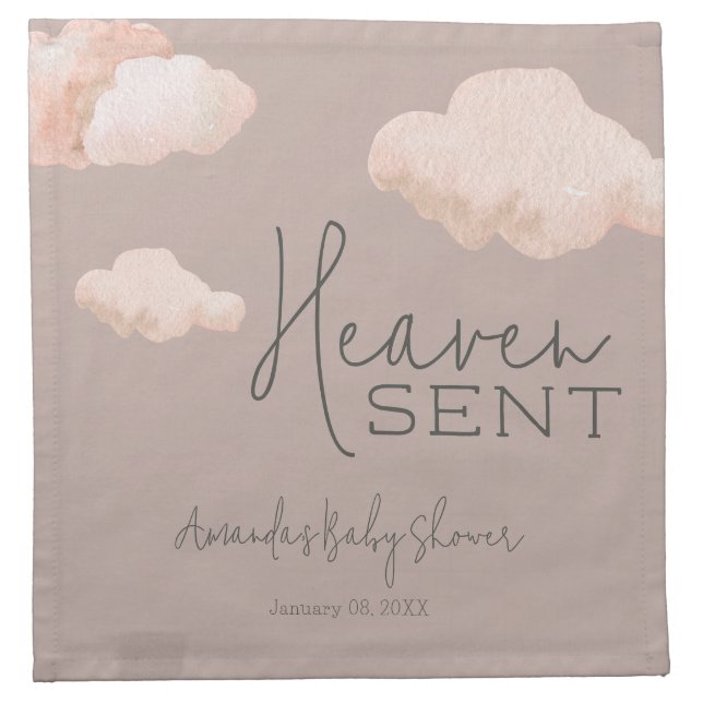 Dreamy Heaven Sent Sky Themed Beige Baby Shower Cloth Napkin (Front)