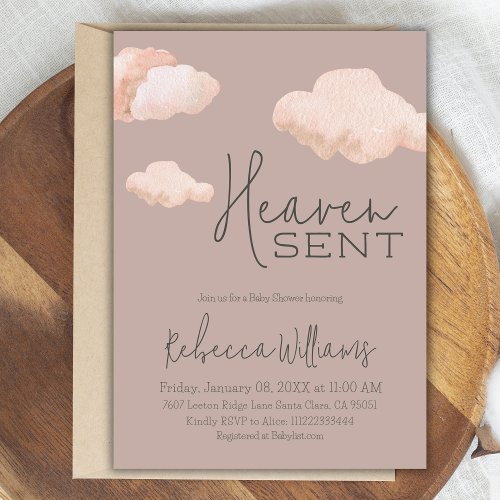 Dreamy Heaven Sent Sky Themed Beige Baby Shower Invitation