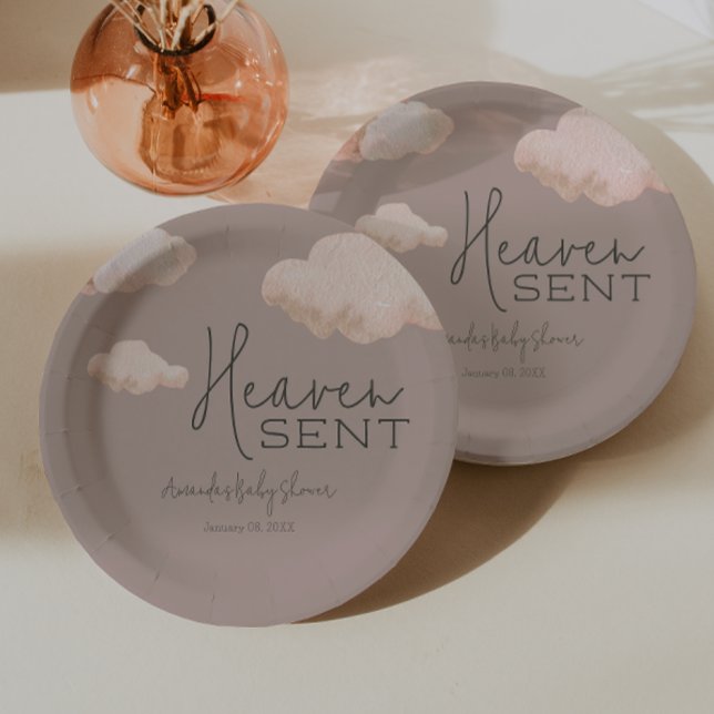 Dreamy Heaven Sent Sky Themed Beige Baby Shower Paper Plates (Creator Uploaded)
