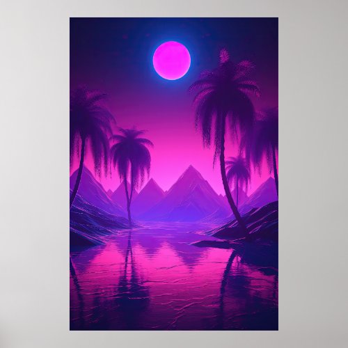 Dreamy Horizons A Nighttime Synthwave Oasis Poster