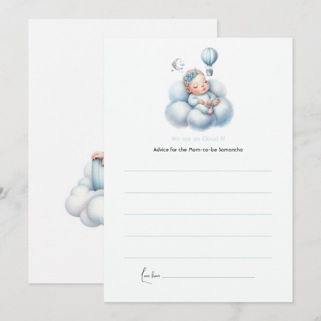 Dreamy Hot Air Balloon Cloud 9 Baby Shower Advice Card (Front/Back)