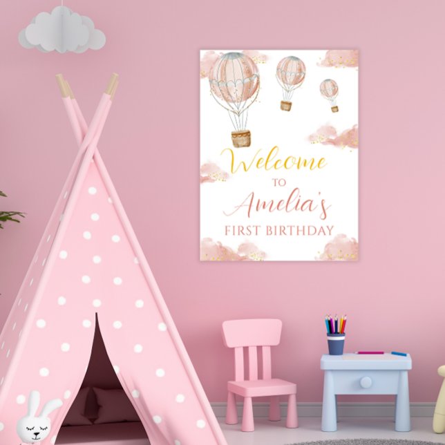 Dreamy Hot Air Balloon Girl First Birthday Welcome Poster (Creator Uploaded)