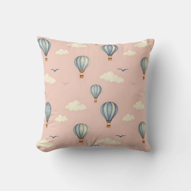 Dreamy Hot Air Balloon Sky Pattern Throw Pillow (Front)