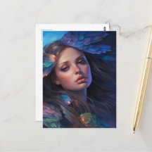 Dreamy Indigo Blue Butterfly Wings Fantasy Woman