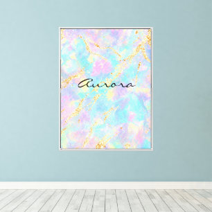 Dreamy Iridescent Opal Marble Shimmering Gold Foil Canvas Print