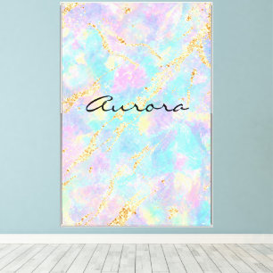 Dreamy Iridescent Opal Marble Shimmering Gold Foil Canvas Print