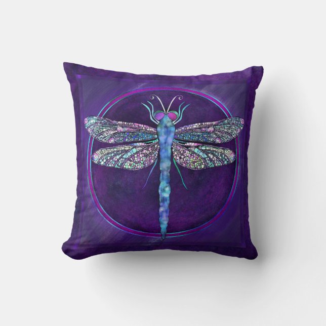 Dreamy Jewel-toned Dragonfly Square Pillow (Front)