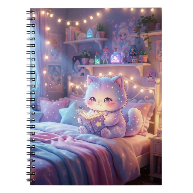 Dreamy Kitten Kawaii Spiral Notebook (Front)