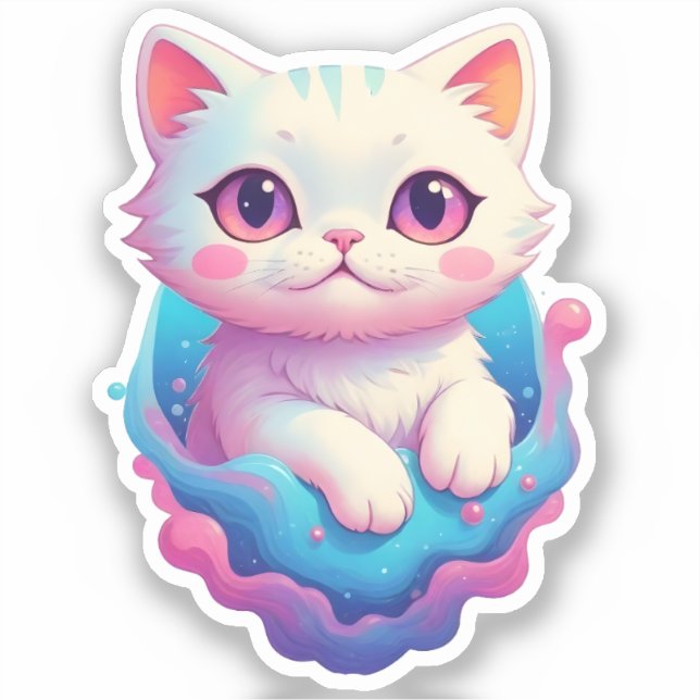 Dreamy Kitty in Pastel Paradise Sticker (Front)